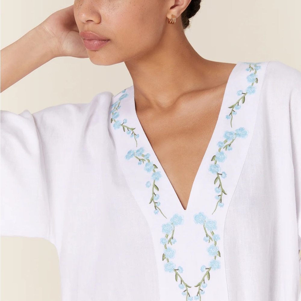 NWT Fanm Mon x Andie Linen Kepez Kaftan Dress White Breezy Resort Wear - Picture 10 of 14